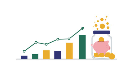 Poster - Financial growth chart with piggy bank and savings jar icon