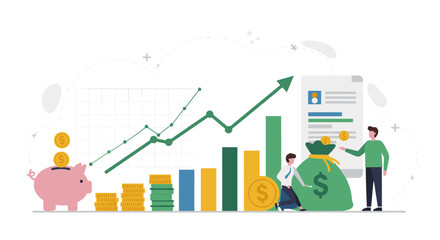 Poster - Business growth concept with graphs and money symbols in flat design