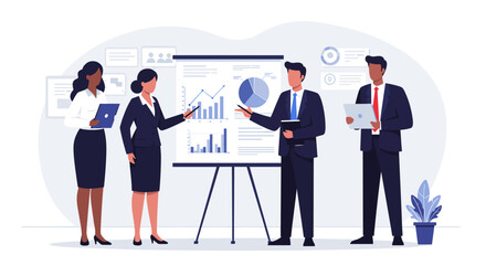 Poster - Professionals analyzing data on charts in a modern business meeting