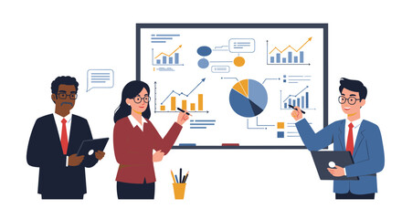 Poster - Business team analyzing data charts in a modern office setting