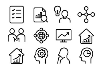Aufkleber - Business and innovation icon set on dark background