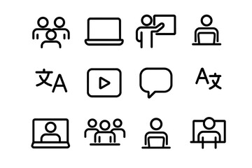 Fototapete - Simple black icons for communication, technology, and business presentations