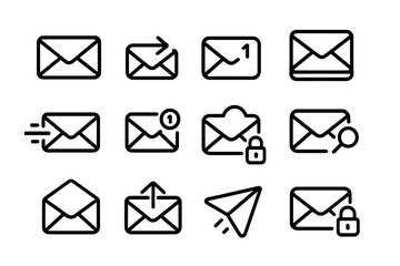 Fototapete - Modern email icon collection on dark background featuring security and notification symbols