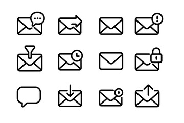 Poster - Email icon set: communication symbols in minimalistic linear style