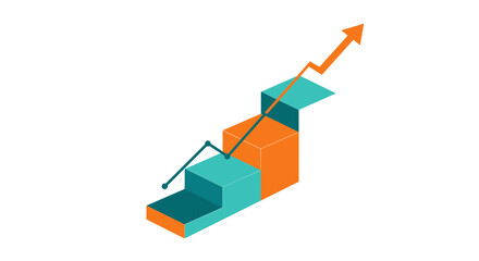 Aufkleber - Isometric bar chart with rising arrow on colorful blocks