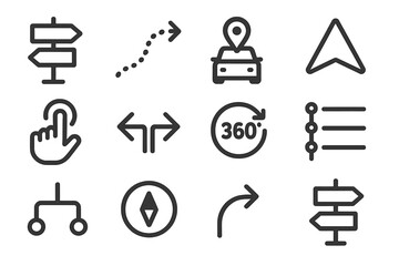 Poster - Minimalist linear navigation icons: arrows, compass, touch, and location symbols
