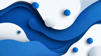 Poster - Abstract blue and white background with fluid shapes and spheres, modern and artistic wallpaper design in vivid tones.
