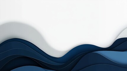 Poster - Elegant blue layered waves flow across a white canvas, creating a modern abstract background that suggests depth and fluidity.