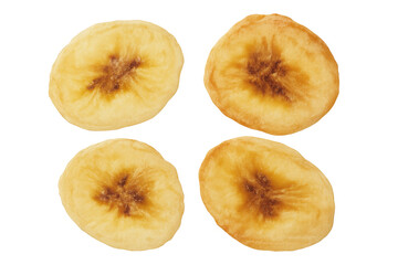 Poster - Four delicious dried banana chips, perfect for a healthy snack, isolated on a transparent background