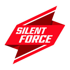 Poster - Bold red angled label with subtle silent force text on a clean white background
