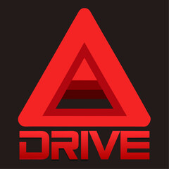 Poster - Bold red triangle icon with subtle text indicating drive below