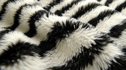 Poster - Soft Black and White Striped Fur Fabric Close-Up Texture