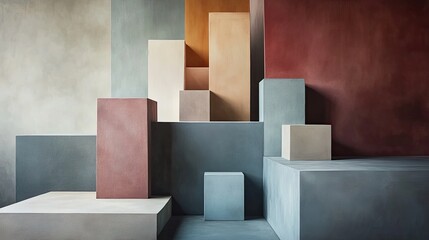 Aufkleber - Abstract geometric blocks in varied colors on a textured background