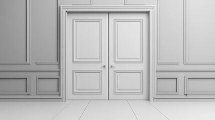 Poster - Elegant Double Doors in Minimalist Gray Interior Setting