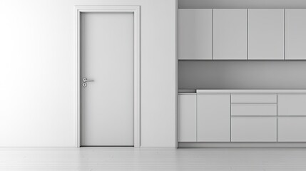 Poster - Minimalist Kitchen Interior with White Cabinets and Door Design