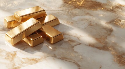Poster - Golden Bars on Elegant Marble Surface with Soft Light Reflection