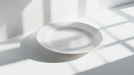 Aufkleber - Minimalistic White Plate on Bright Surface with Soft Shadows