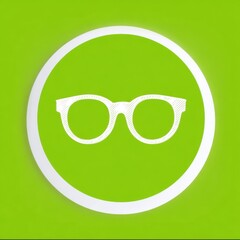 Aufkleber - White-outlined glasses icon centered in a glowing white-bordered circle on vibrant lime-green background, featuring rounded frames and subtle textured hand-drawn design.
