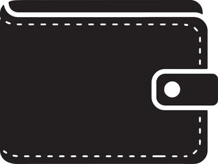 Aufkleber - Black and white illustration of a wallet with a flap and dotted stitching for financial security