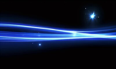 Fototapete - 
Abstract blue wave background with dots and lines, a digital technology concept design for a web banner or presentation on a black backdrop.