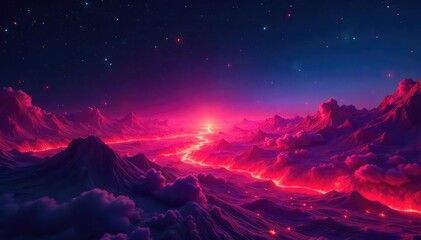 Wall Mural - Intense infrared glow emanating from a dark, nebula-like expanse, illustrating the concept of pervasive background heat in the universe A cosmic thermal landscape , nebula, intense, cosmic