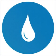Aufkleber - Stylized white water drop icon centered in a large blue circle with smooth rounded bottom, pointed top, and small curved line detail, minimalist design.