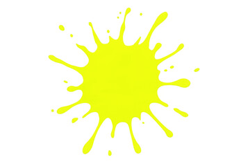 Poster - Vibrant yellow paint splatters dynamically against a transparent background, creating an energetic and eye-catching visual