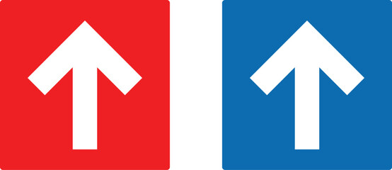 Poster - Two directional arrows pointing upwards in red and blue squares isolated on transparent background