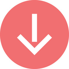 Poster - Simple coral circle with a white down arrow symbol isolated on transparent background