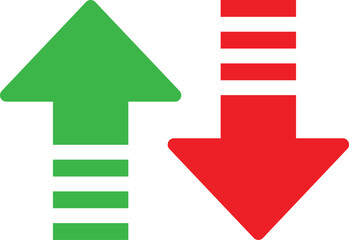 Poster - Green up arrow and red down arrow with horizontal lines isolated on transparent background