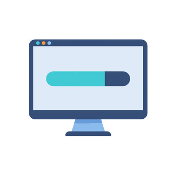 Flat icon of computer screen showing generation progress, isolated  
