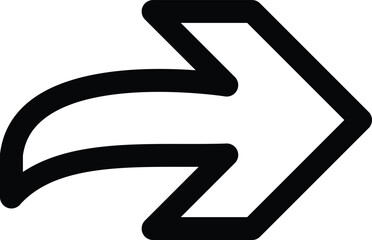 Poster - Bold black arrow icon pointing right with a curved tail isolated on transparent background