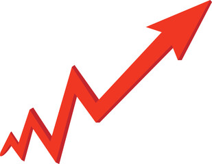Poster - Red jagged arrow pointing upwards indicating growth and progress isolated on transparent background