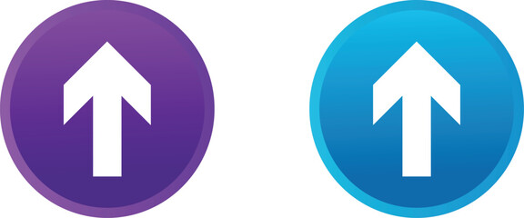 Poster - Two circular gradient buttons with white up arrows isolated on transparent background