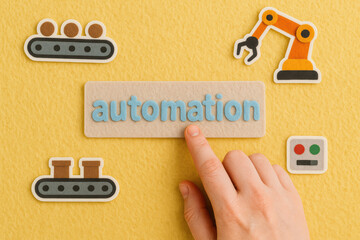 Poster - A close-up a interacting with textured elements representing automated industry and mechanical workflow efficiency
