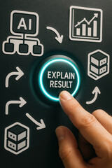 Poster - A interacts with a glowing control to reveal data-driven insights and AI analysis