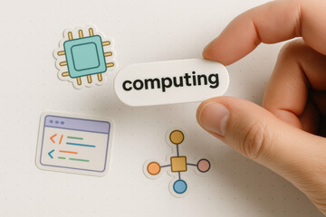 Aufkleber - A arranging icons and labels symbolizes the digital data and computing concepts in modern business