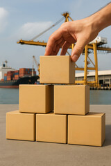 Poster - Strategic organization and efficient logistics optimize supply chain operations at a busy port terminal