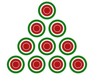 Poster - Abstract composition of red and green concentric circles arranged in a pyramid shape