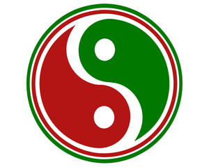 Poster - Symbol of balance with red and green yin yang circle design transparency