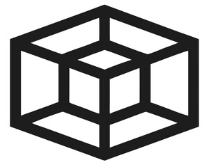 Aufkleber - Simple 3d cube wireframe silhouette design depicting geometric structure