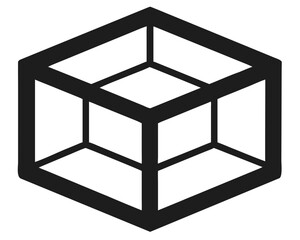 Poster - Simple black 3d cube wireframe silhouette design with transparent background for modern concepts