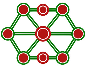 Aufkleber - Abstract network diagram with red and green geometric shapes on transparent background