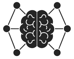 Aufkleber - Clean black brain silhouette with node connections representing artificial intelligence and network