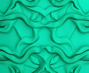 Leinwandbilder - An abstract textured background features elegant, flowing, and wavy turquoise patterns creating a smooth, three-dimensional surface with rhythmic fabric-like forms and subtle shadows.