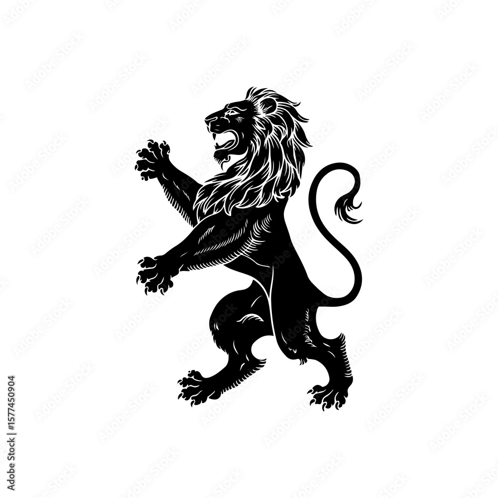 Lion Rampant Vector Logo Royal heraldic lions. Black silhouette of rampant lion and griffins for ...