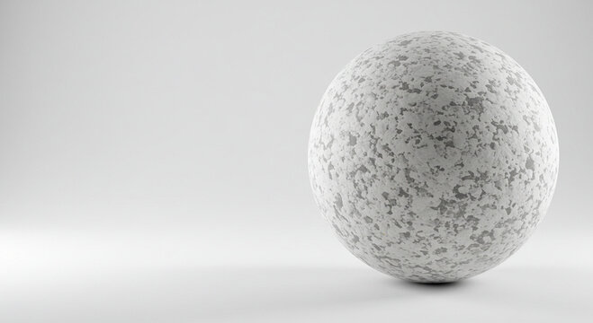 Abstract textured stone like sphere rendered digitally on clean white studio background