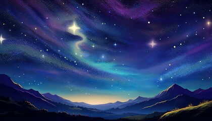 Wall Mural - night starry sky landscape