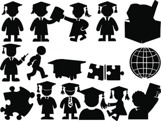 Poster - Set of black and white school and people icons in vector illustration style
