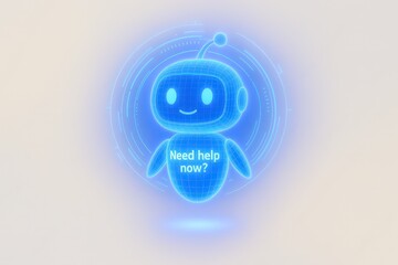 Poster - An innovative digital assistant, rendered as a friendly robot avatar, ready to assist with any questions. A futuristic vision of service. customer support service